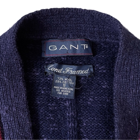 Gant Men’s Cable Knit Sweater Vest Blue Wool Cotton Size Small Hand Framed - Picture 4 of 8